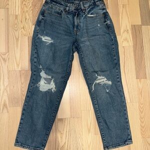 Old Navy Blue High-Rise Curvy O.G. Straight Jeans Distressed (Never Worn)